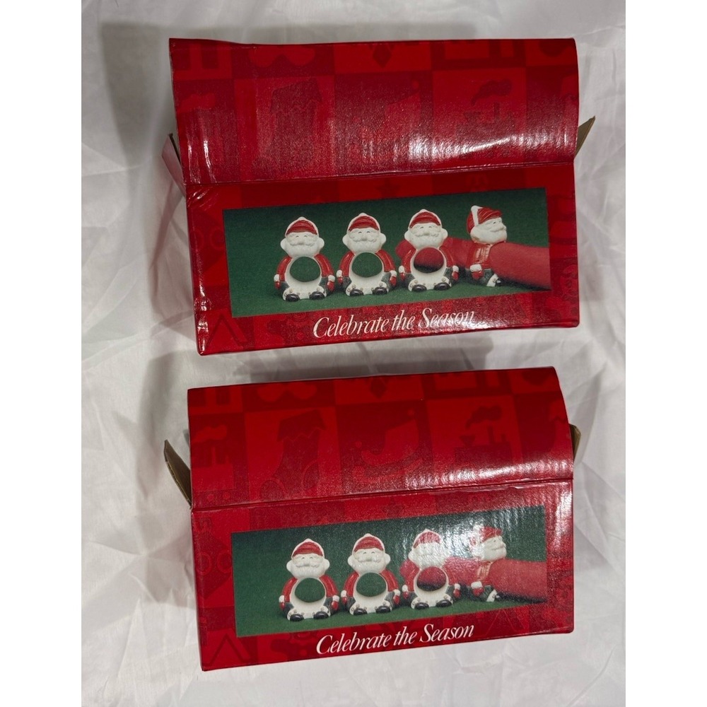 8‎ Santa Holiday Napkin Rings Celebrate The Season Ceramic Set Christmas